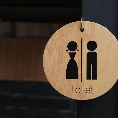 Restroom sign on a toilet door.Toilet sign - Restroom Concept -